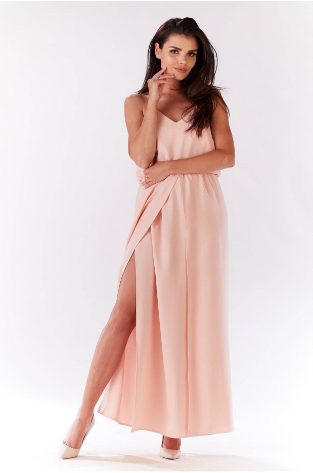 Sukienka M138 - Kolor/wzór: Pudrowy róż - tył