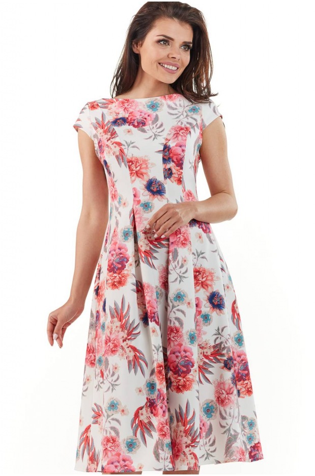 Sukienka M169 - Kolor/wzór: Kwiaty fuksja - tył