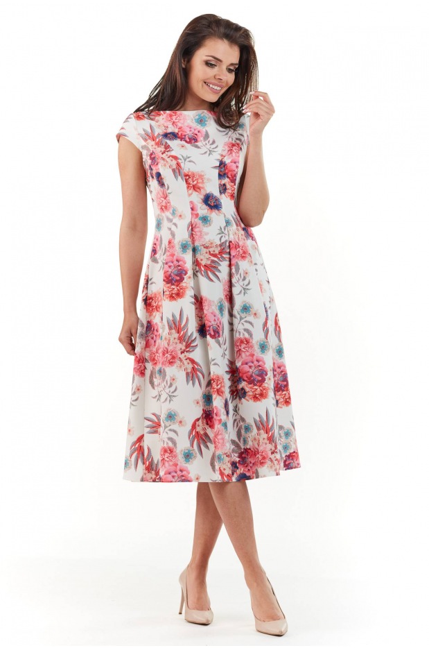 Sukienka M169 - Kolor/wzór: Kwiaty fuksja - przód