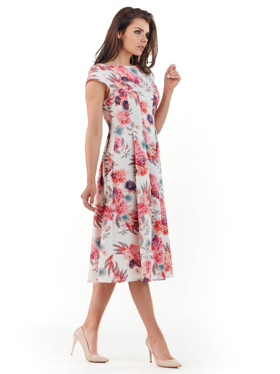 Sukienka M169 - Kolor/wzór: Kwiaty fuksja - bok