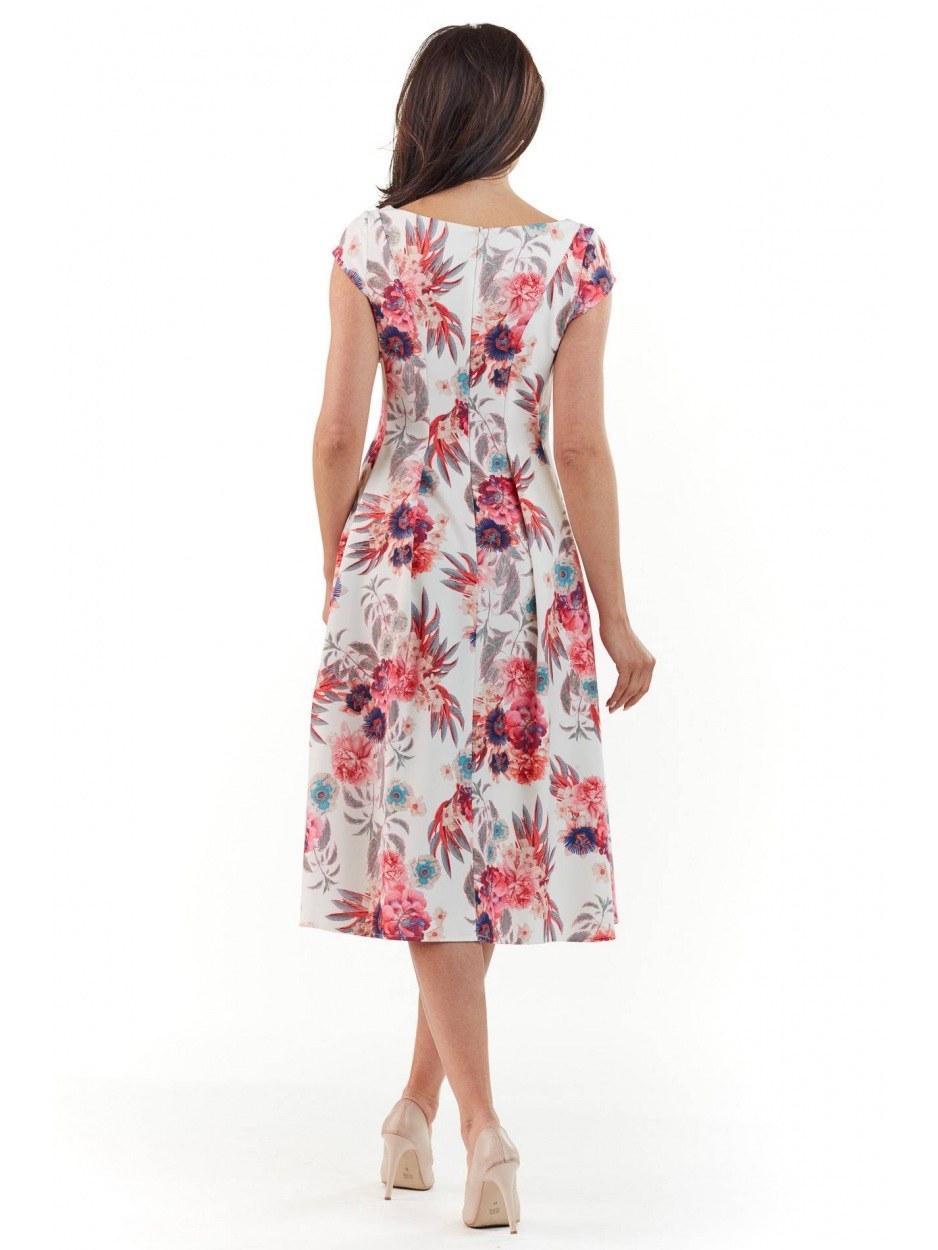 Sukienka M169 - Kolor/wzór: Kwiaty fuksja - lewo
