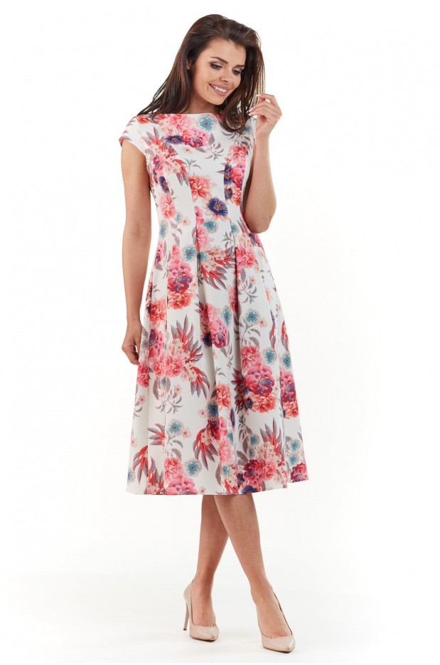 Sukienka M169 - Kolor/wzór: Kwiaty fuksja - prawo