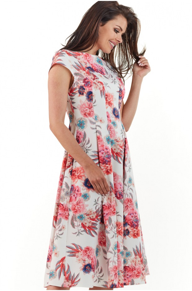 Sukienka M169 - Kolor/wzór: Kwiaty fuksja - detal