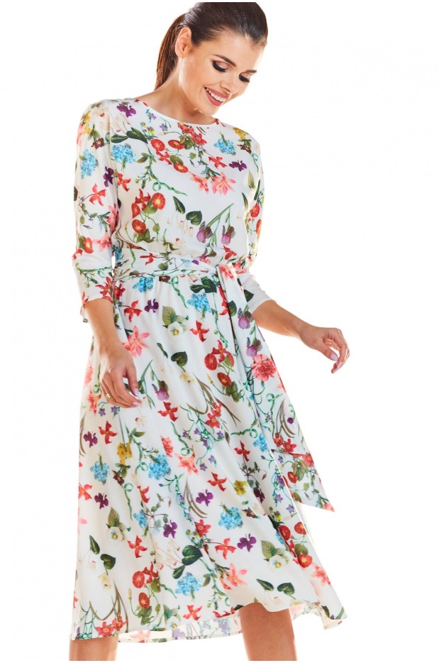 Sukienka M192 - Kolor/wzór: Kwiaty ecru