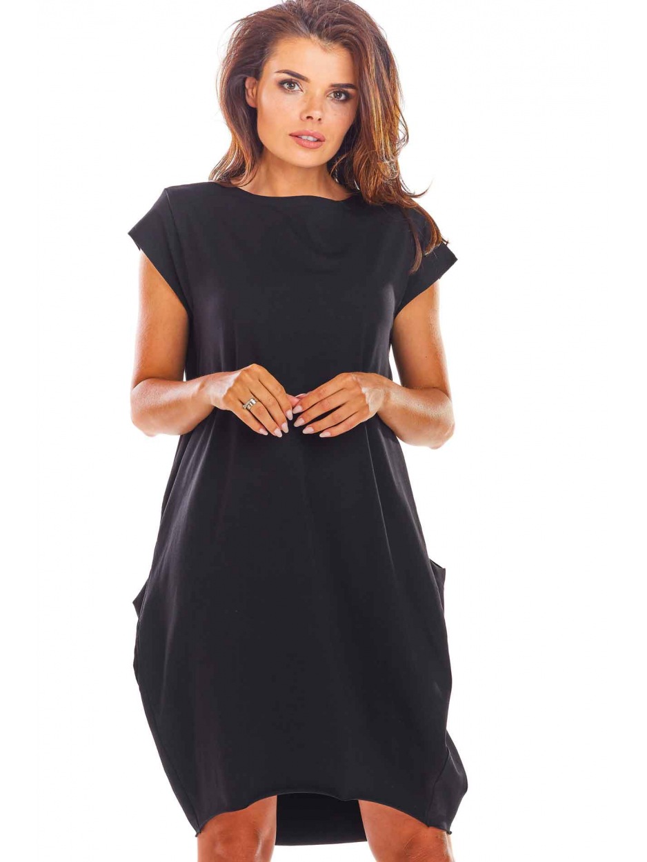 Oversizowa sukienka bombka bawełniana, czarna - tył