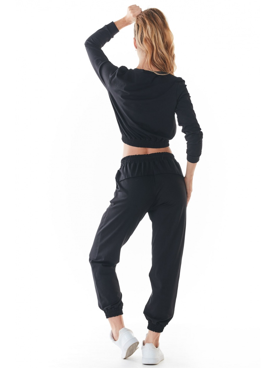 Bawełniane spodnie o luźnym kroju – czarne - detal