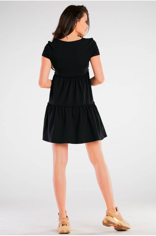 Dresowa sukienka mini o kroju A z bawełnianej dzianiny z krótkim rękawem, czarna - bok