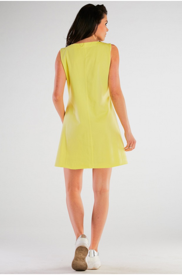 Dresowa sukienka mini o kroju A z bawełnianej dzianiny z krótkim rękawem, żółta - dół