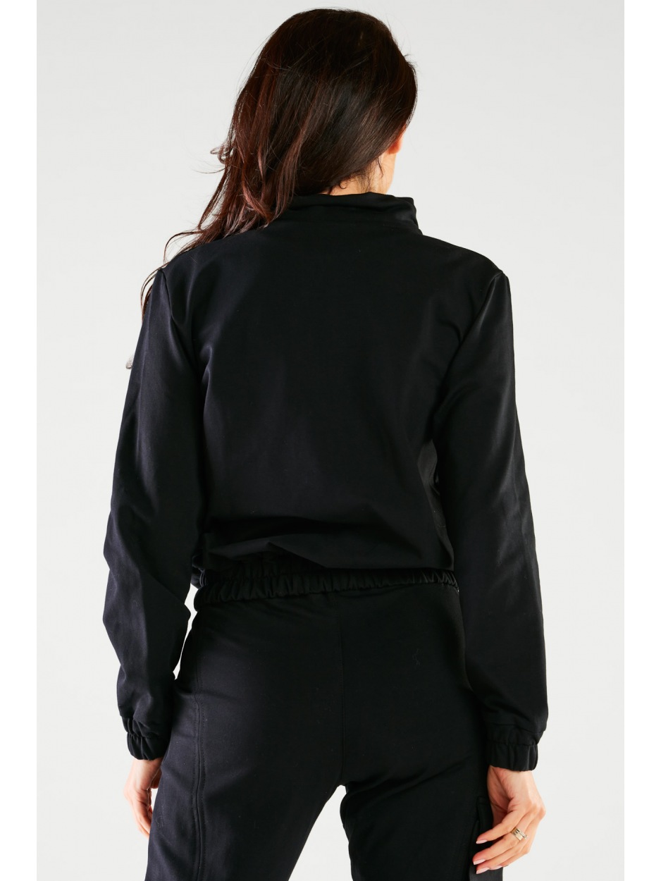 Rozpinana bluza dresowa bawełniana, czarna - detal