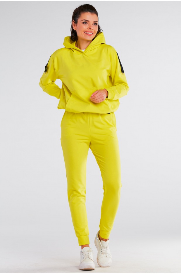 Bluza dresowa z kapturem i naszywkami na ramionach, żółta - lewo