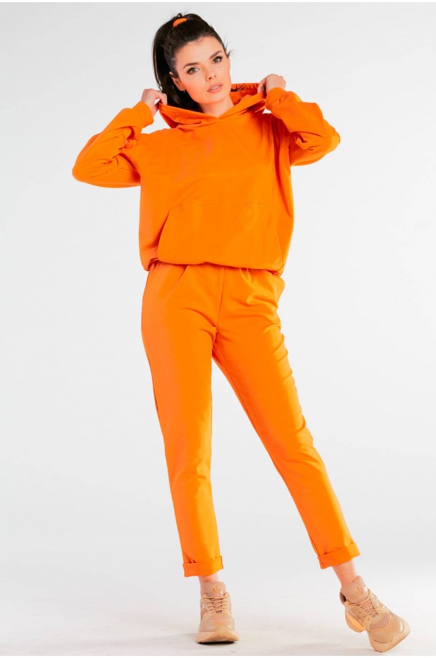 Spodnie dresowe bawełniane z kieszeniami, pomarańczowe - tył