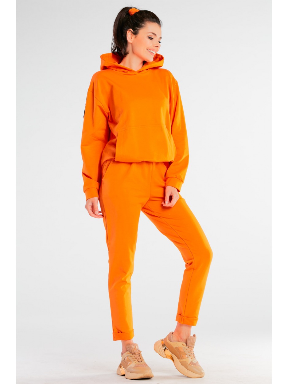 Spodnie dresowe bawełniane z kieszeniami, pomarańczowe - prawo