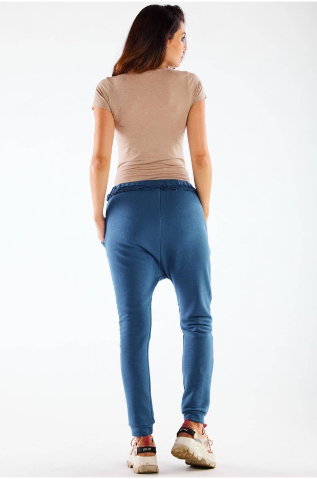 Spodnie streetwear z obniżonym krokiem, niebieskie - bok