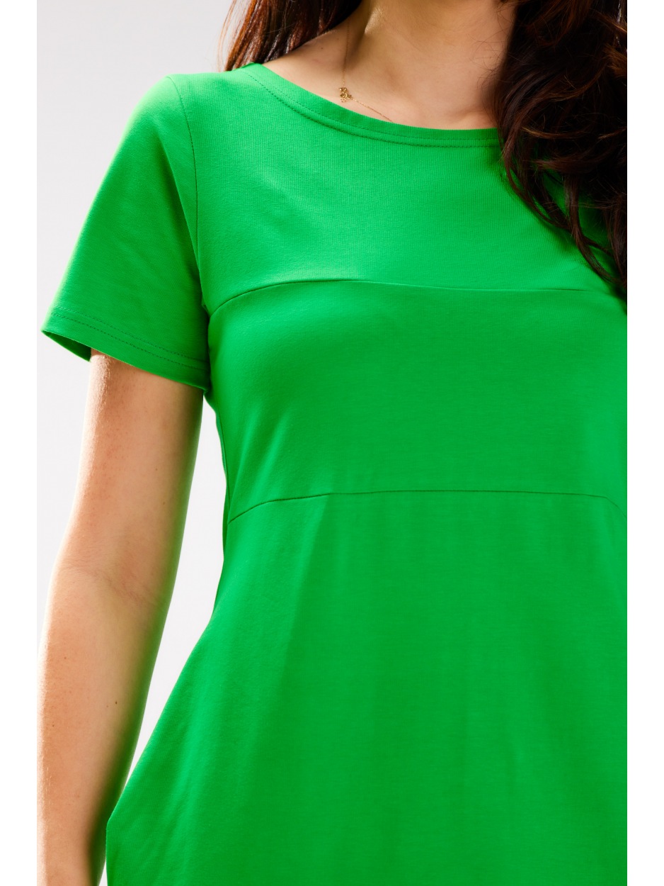 Bawełniana sukienka bombka z krótkimi rękawami, zielona - góra