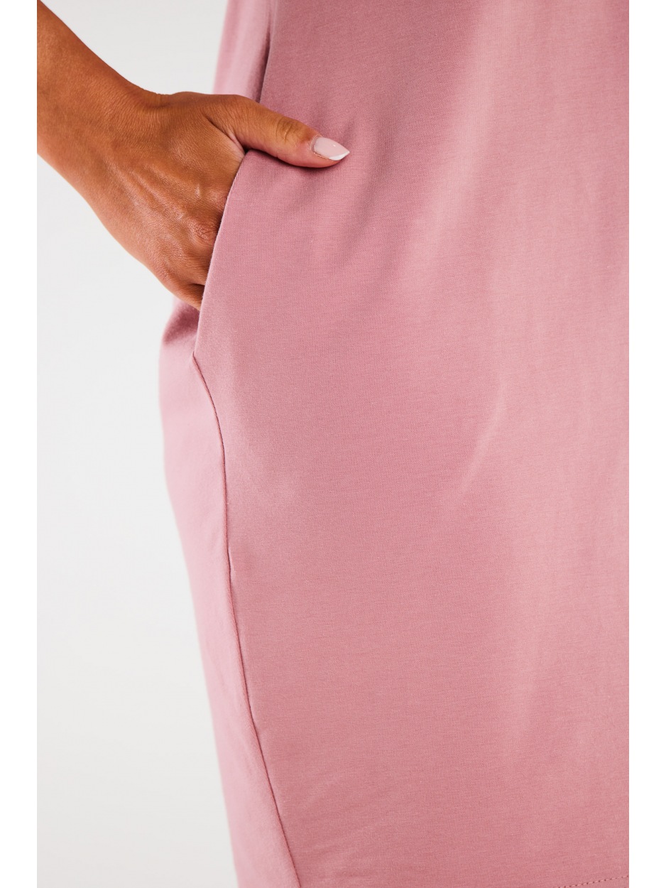 Bawełniana sukienka bombka z krótkimi rękawami, różowa - góra