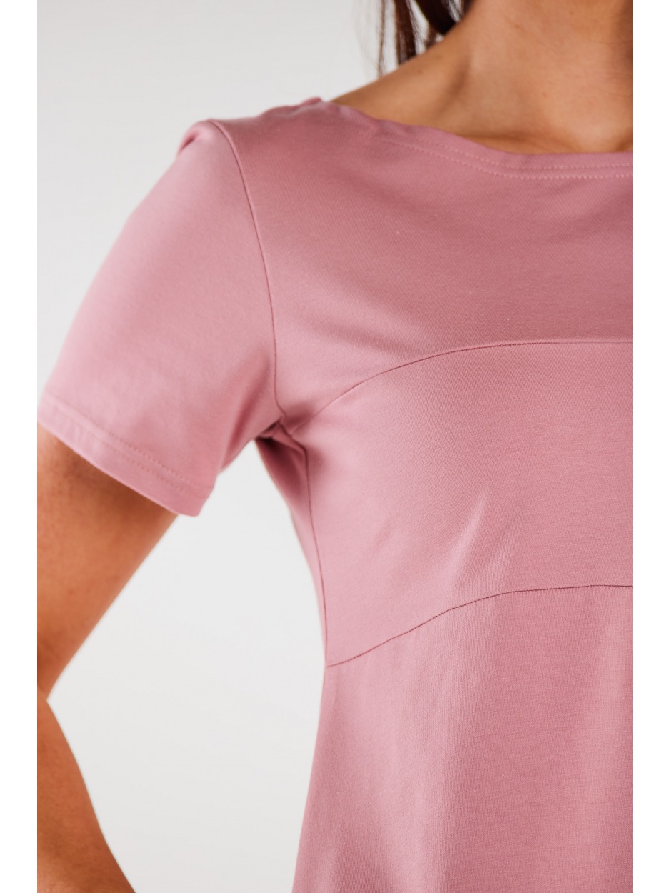 Bawełniana sukienka bombka z krótkimi rękawami, różowa - dół