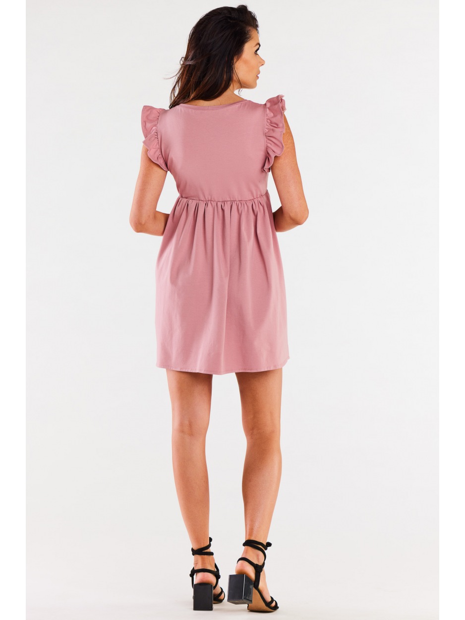 Rozkloszowana sukienka mini z bawełnianej dzianiny, różowa - bok