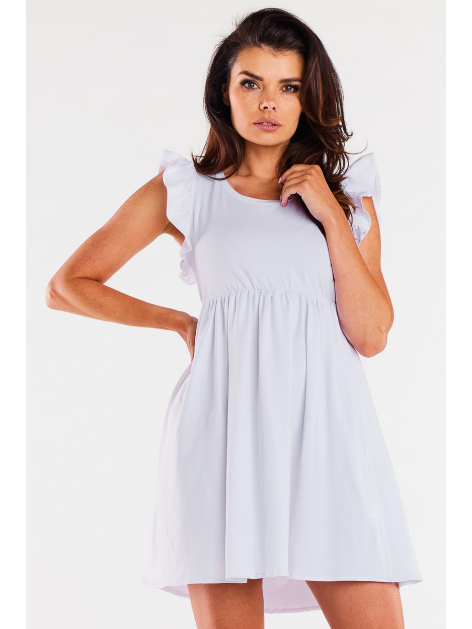 Rozkloszowana sukienka mini z bawełnianej dzianiny, biała - bok