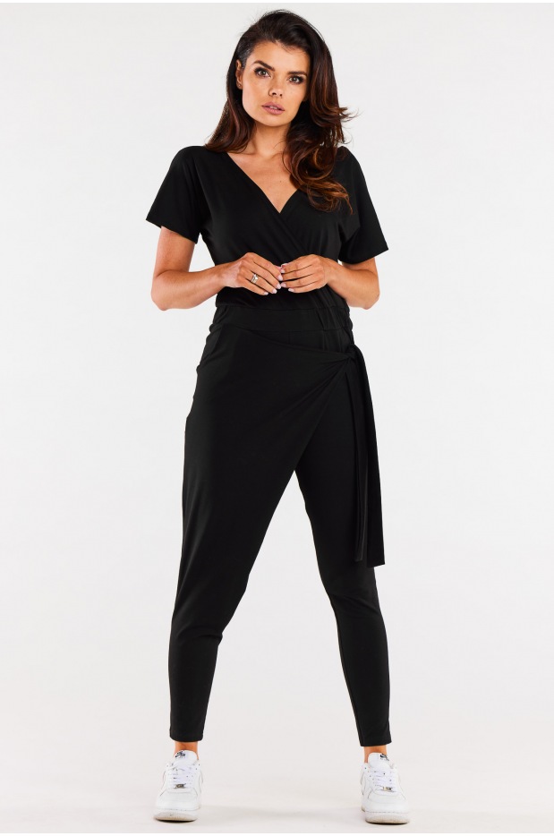 Bawełniany kombinezon w stylu streetwear z krótkimi rękawami, czarny - prawo
