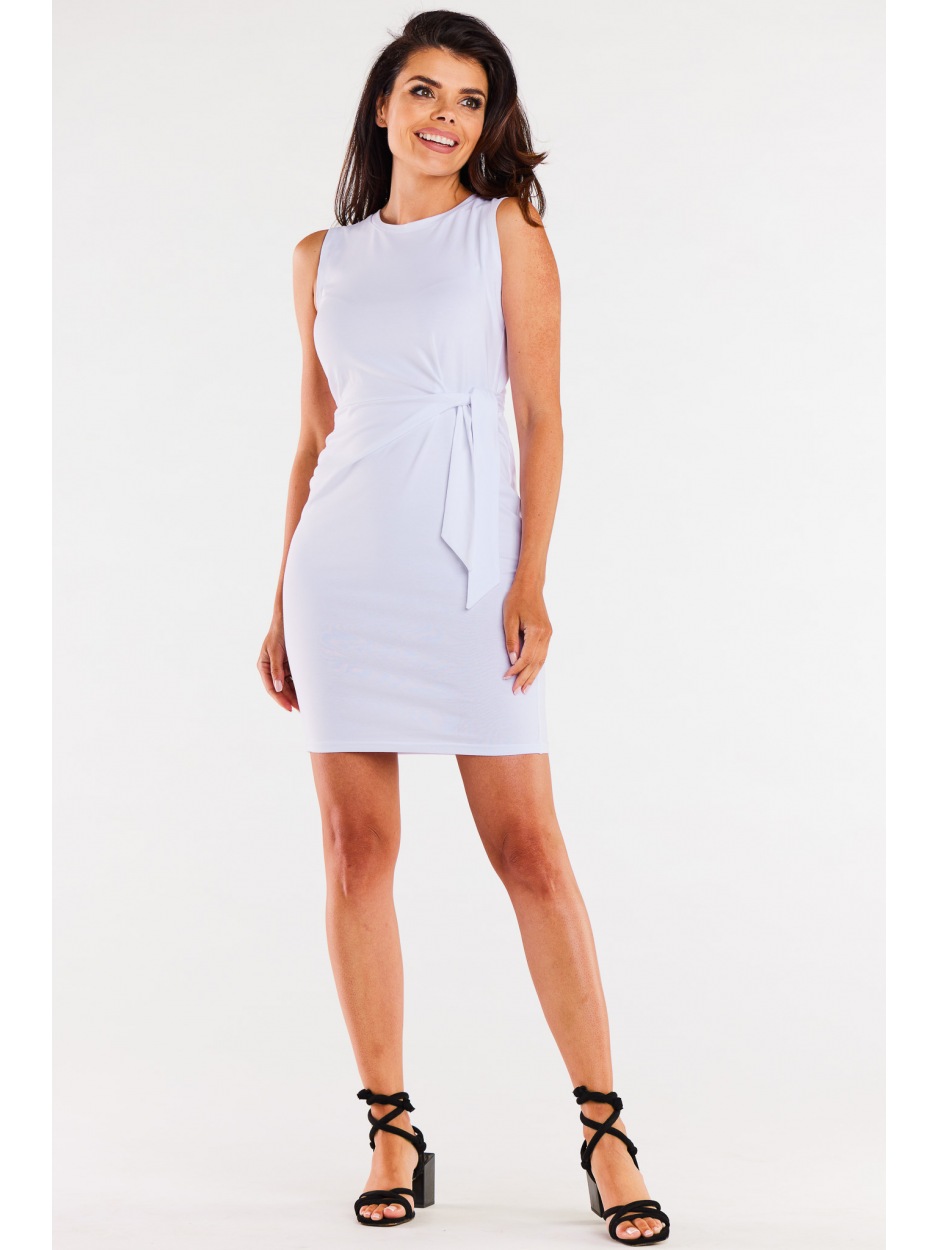 Bawełniana sukienka mini na ramiączkach – biała - tył