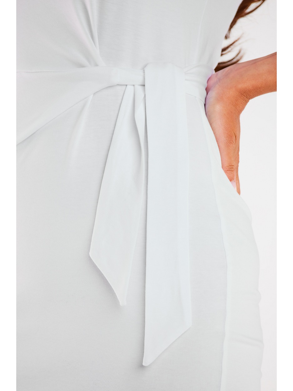 Bawełniana sukienka mini na ramiączkach – biała - lewo