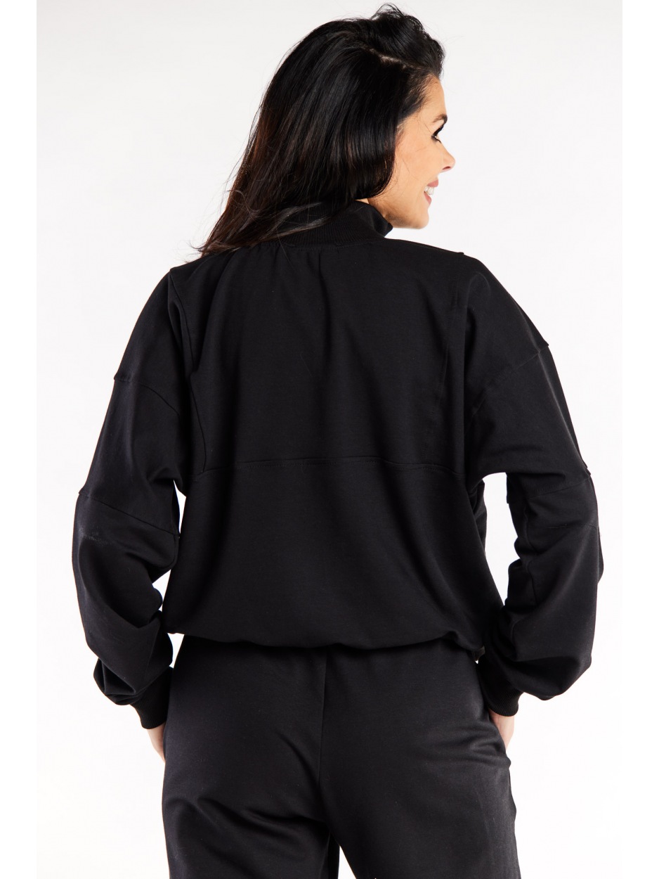 Luźna bluza dresowa damska z przeszyciami, czarna - bok
