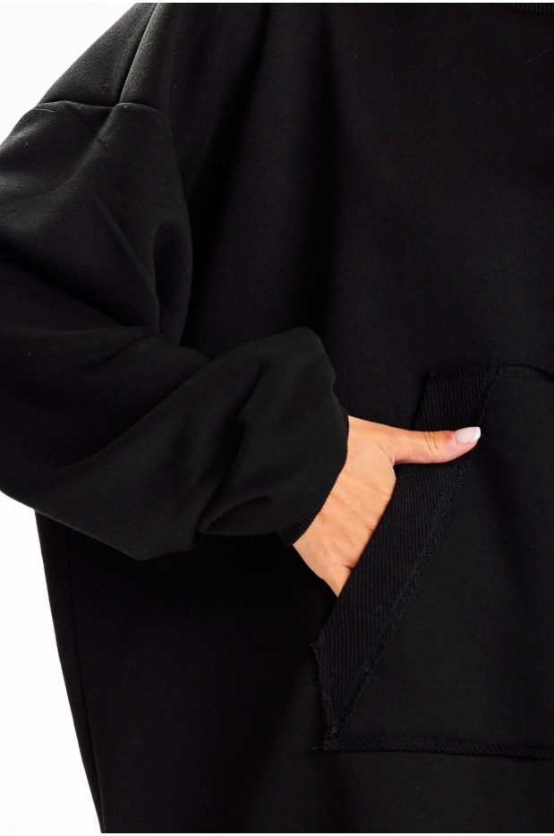 Bluza, oversize z kieszenią, czarna - detal