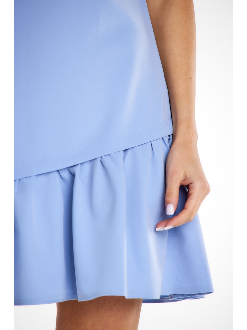 Trapezowa sukienka mini z rękawem falbaną i krótkimi rękawami, jasno niebieski - góra