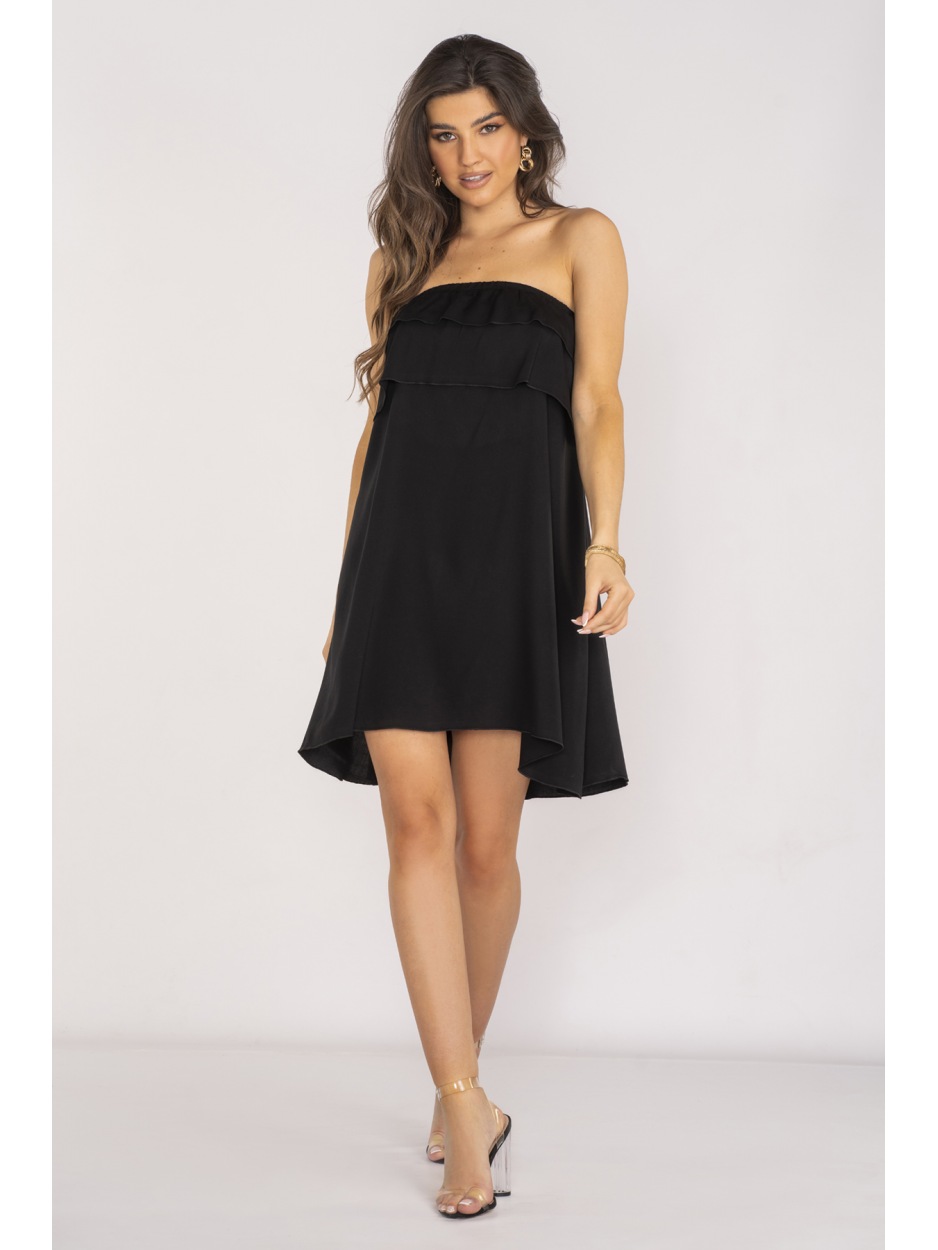 Trapezowa sukienka hiszpanka mini, czarna - tył
