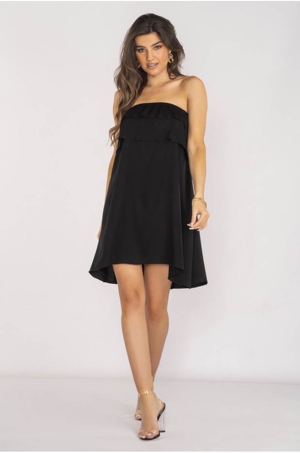 Trapezowa sukienka hiszpanka mini, czarna - tył