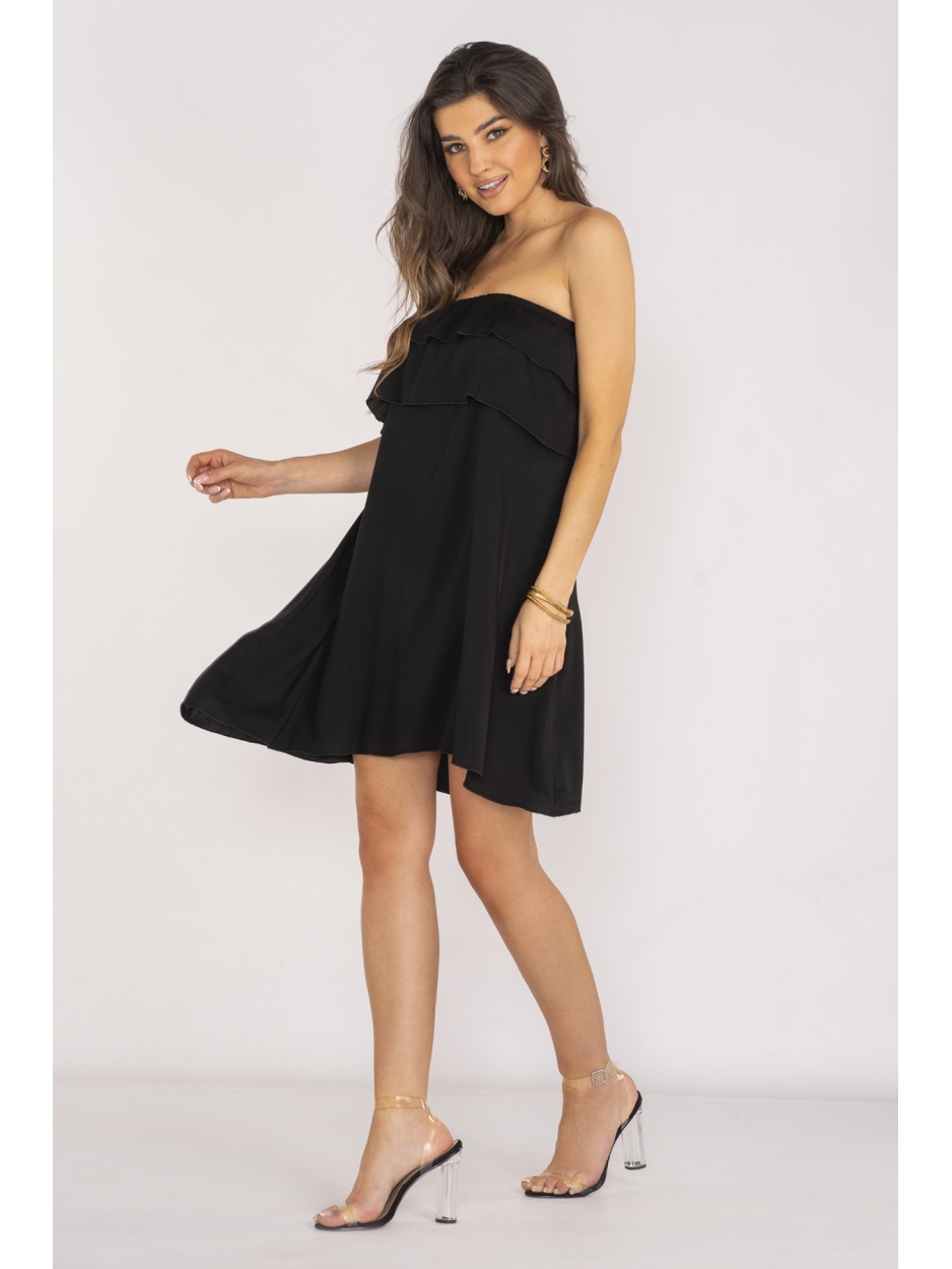 Trapezowa sukienka hiszpanka mini, czarna - przód
