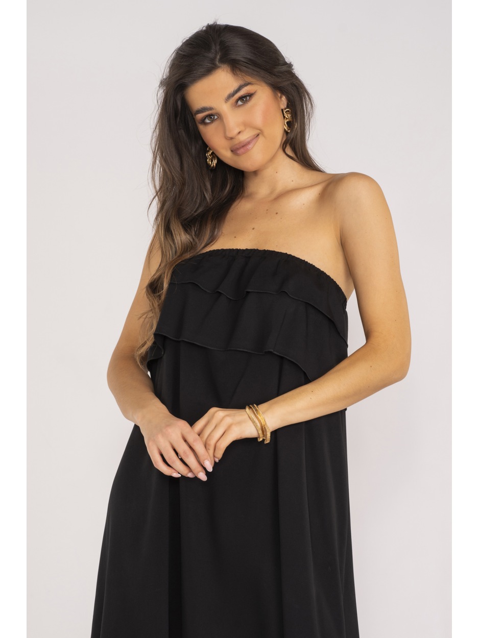 Trapezowa sukienka hiszpanka mini, czarna - lewo