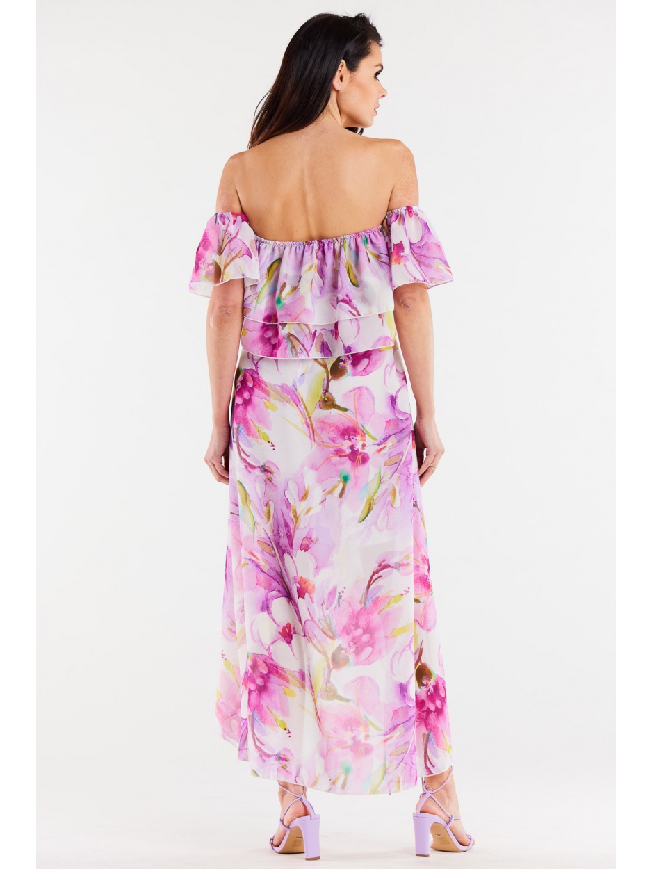 Asymetryczna spódnica maxi, fioletowe kwiaty - dół