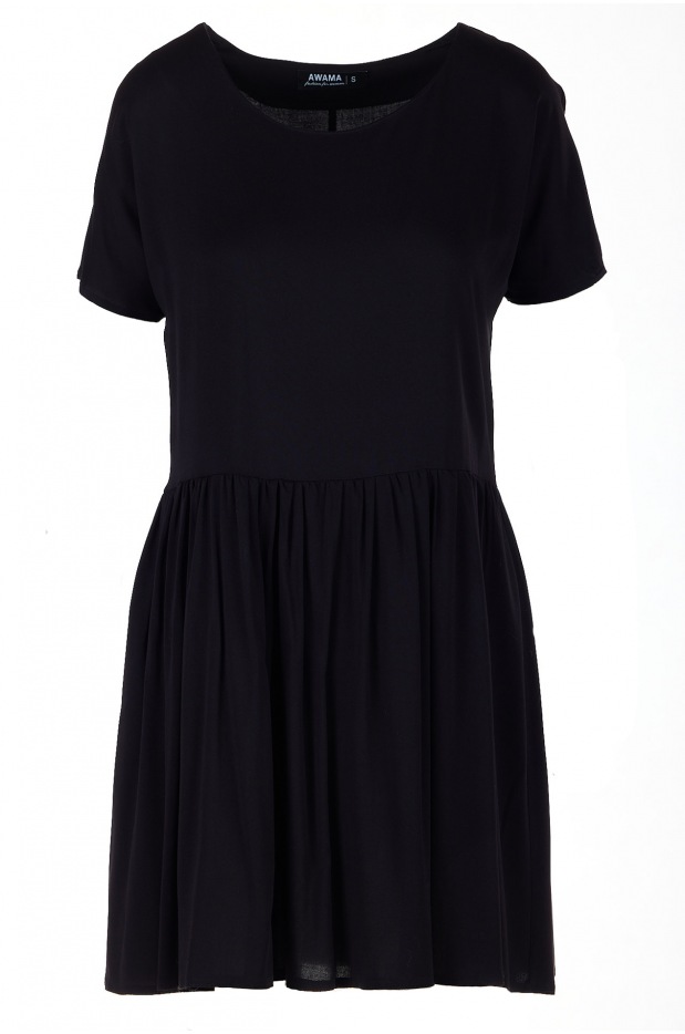 Luźna sukienka mini z wiskozy i krótkim rękawem, czarna - prawo