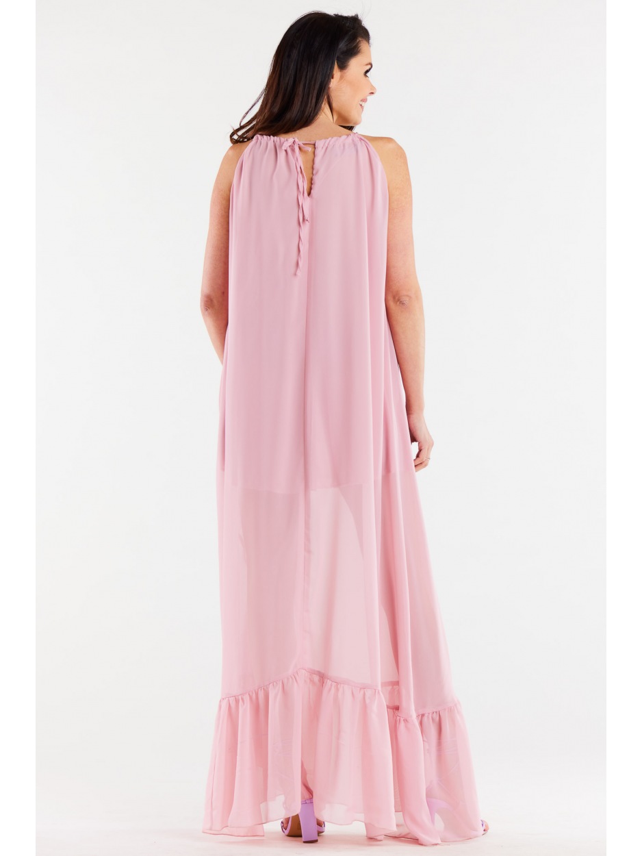 Oversizowa sukienka maxi z szyfonu, pudrowy róż - góra