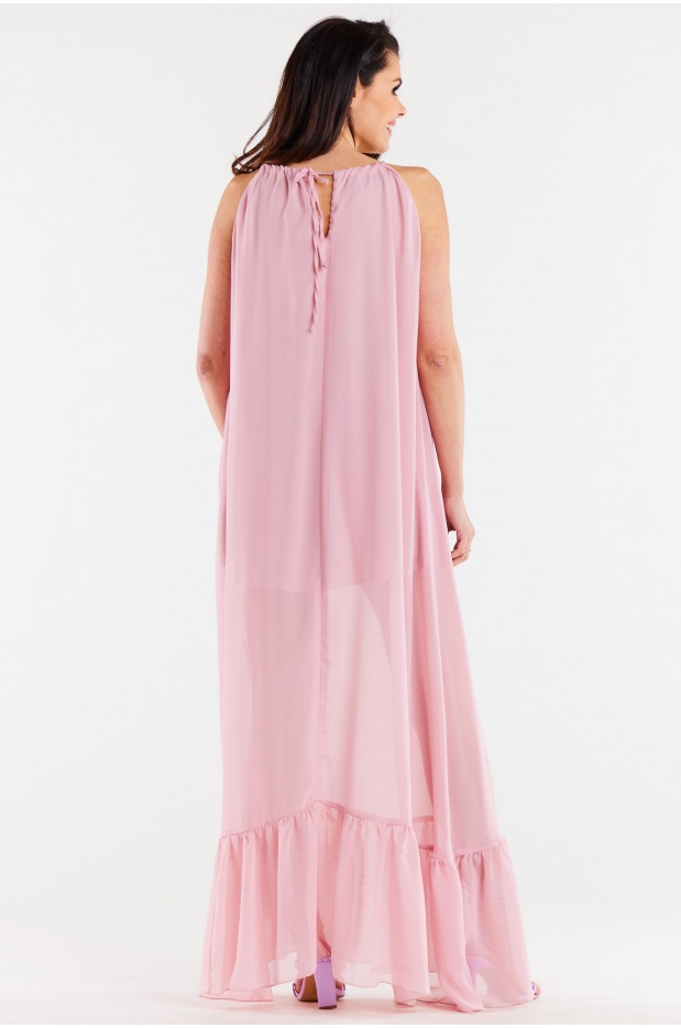 Oversizowa sukienka maxi z szyfonu, pudrowy róż - góra