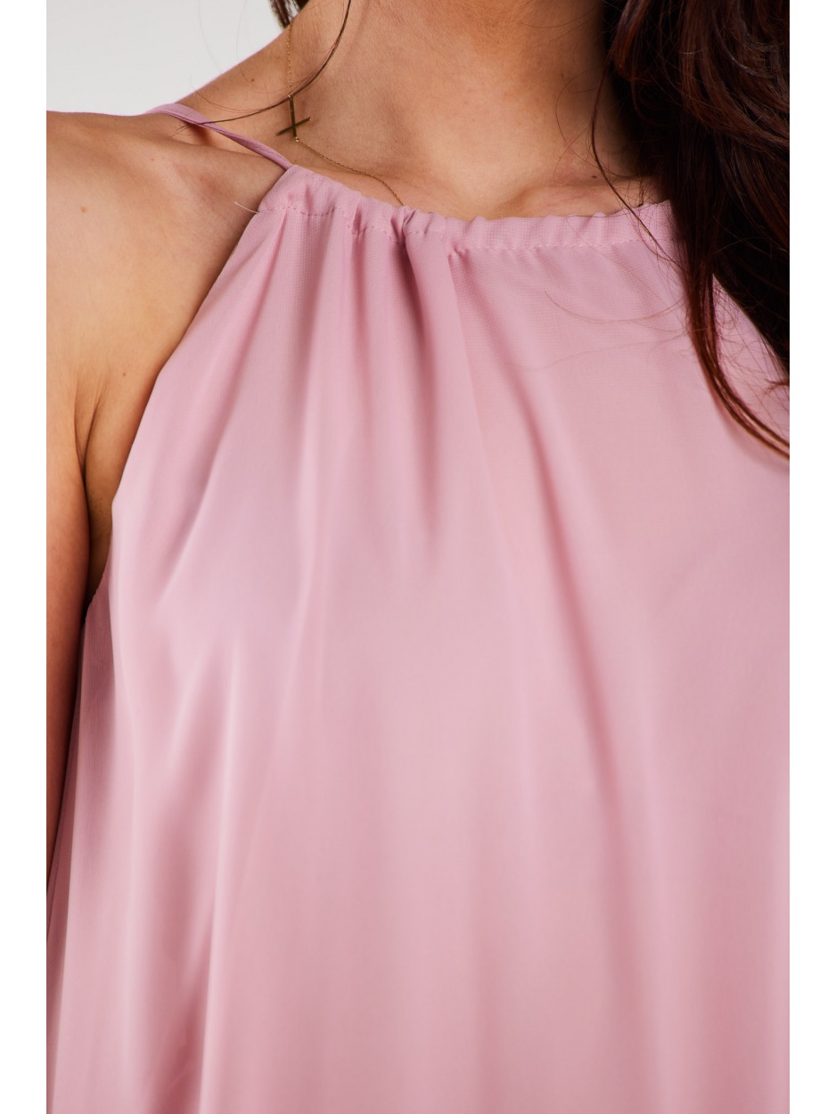 Oversizowa sukienka maxi z szyfonu, pudrowy róż - dół