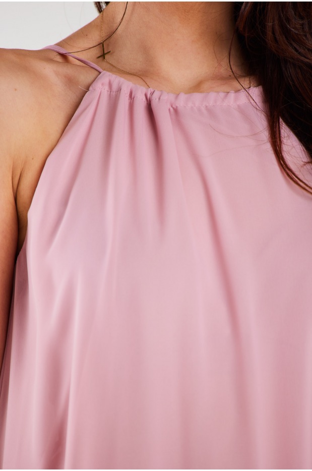 Oversizowa sukienka maxi z szyfonu, pudrowy róż - dół