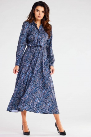 Sukienka A467 - Kolor/wzór: Granatowo-Brązowy wzór