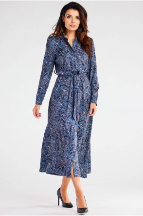 Sukienka A467 - Kolor/wzór: Granatowo-Brązowy wzór