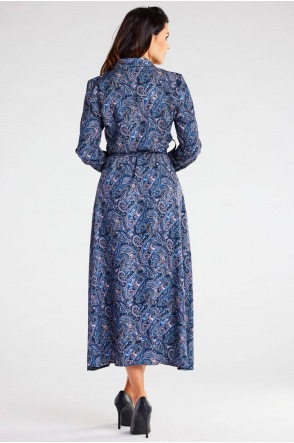 Sukienka A467 - Kolor/wzór: Granatowo-Brązowy wzór