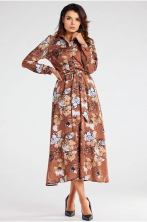 Sukienka A467 - Kolor/wzór: Granatowo-Brązowy wzór