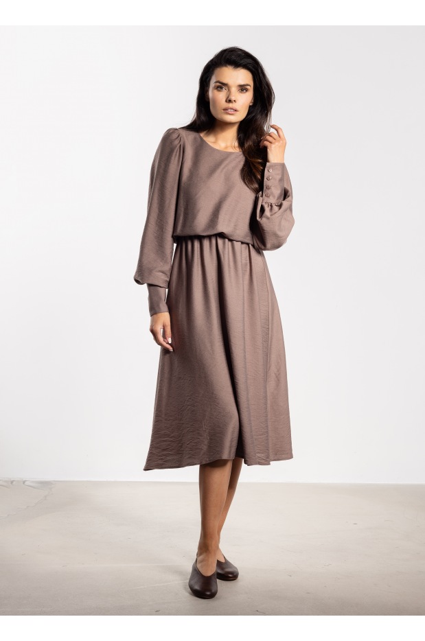 Luźna sukienka midi A732 - Kolor/wzór: Taupe