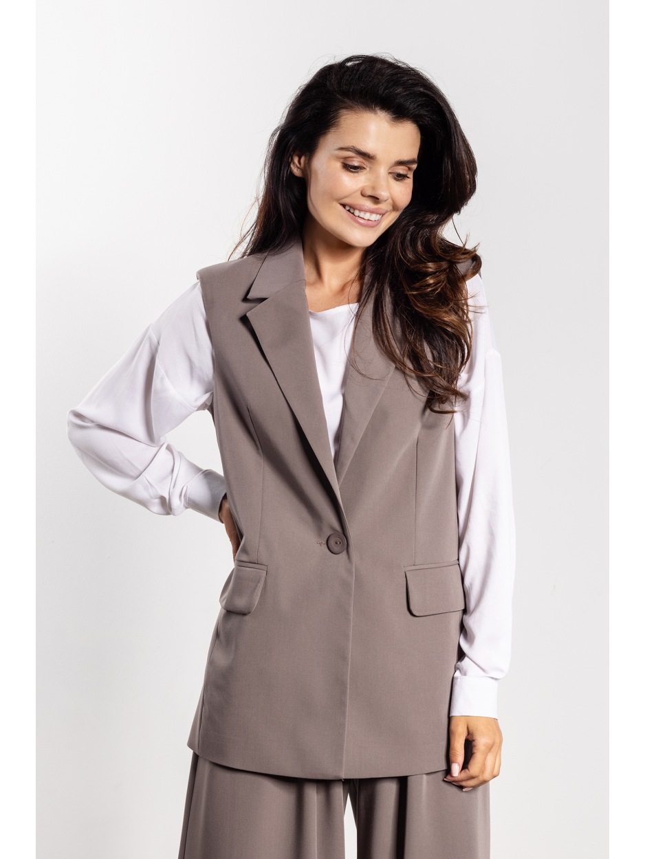 Elegancka taupe kamizelka damska do spodni i spódnic - tył