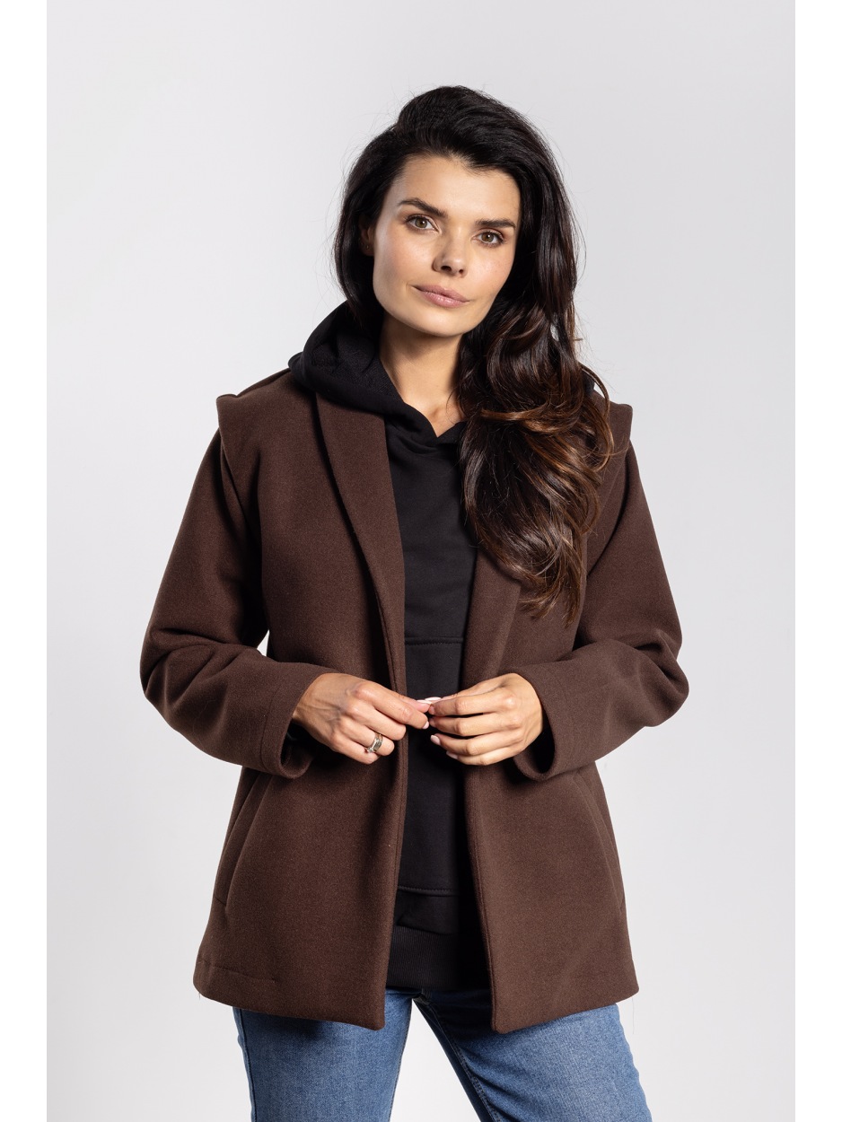 Elegancka kurtka damska butelkowa zieleń z flauszu na jesień i zimę - tył