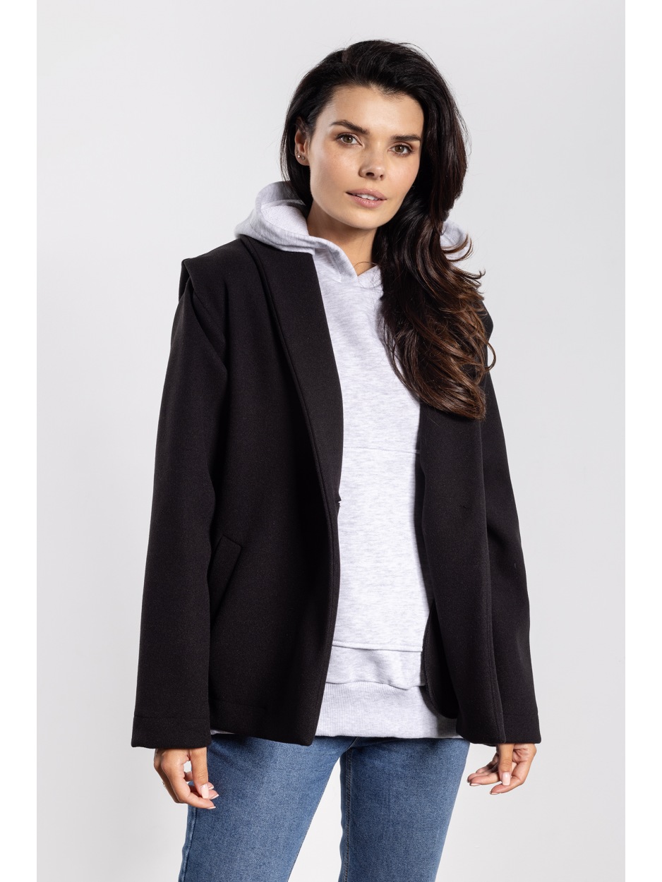 Elegancka kurtka damska butelkowa zieleń z flauszu na jesień i zimę - góra