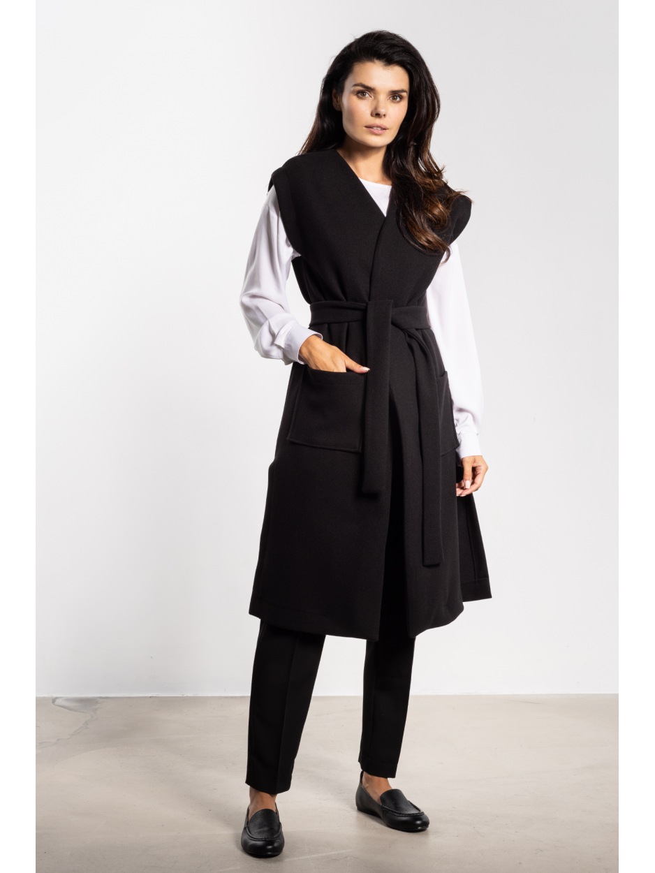 Elegancka czarna kamizelka damska z flauszu na jesień - tył