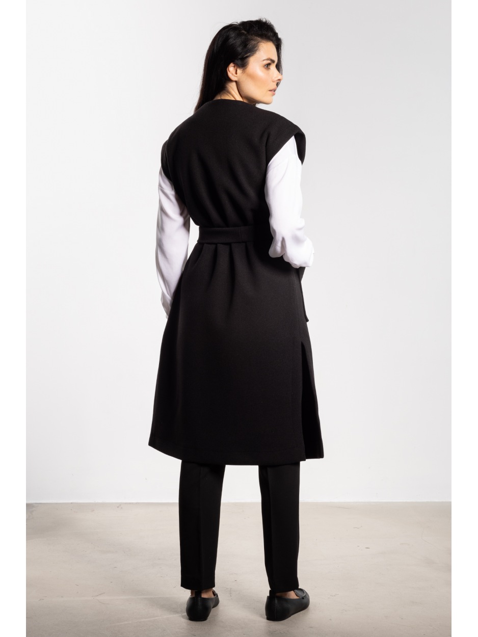 Elegancka czarna kamizelka damska z flauszu na jesień - przód