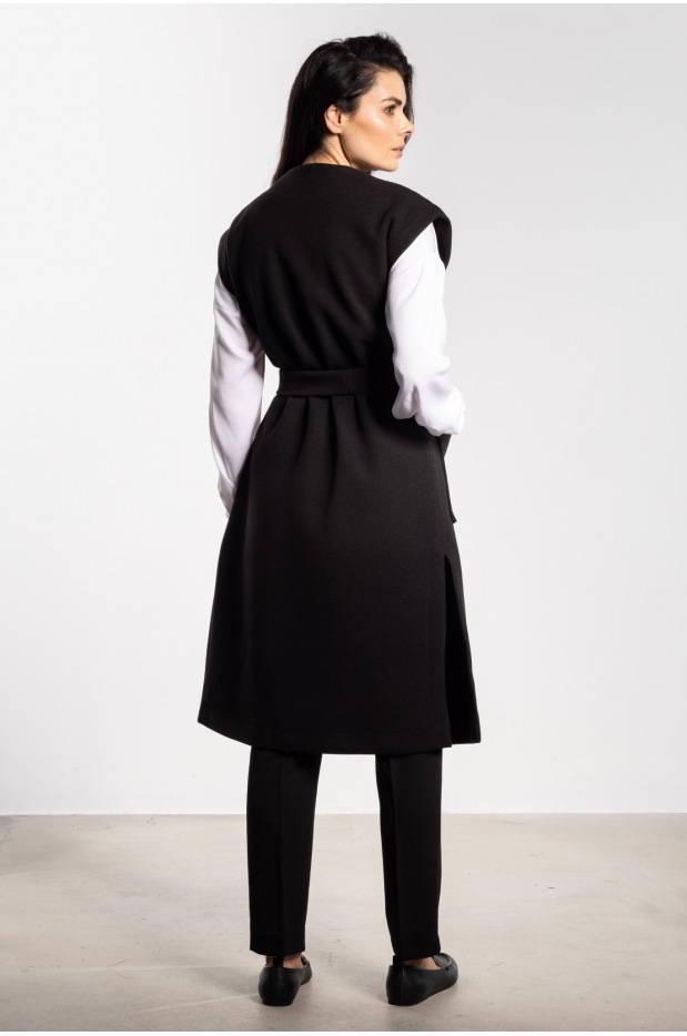 Elegancka czarna kamizelka damska z flauszu na jesień - przód