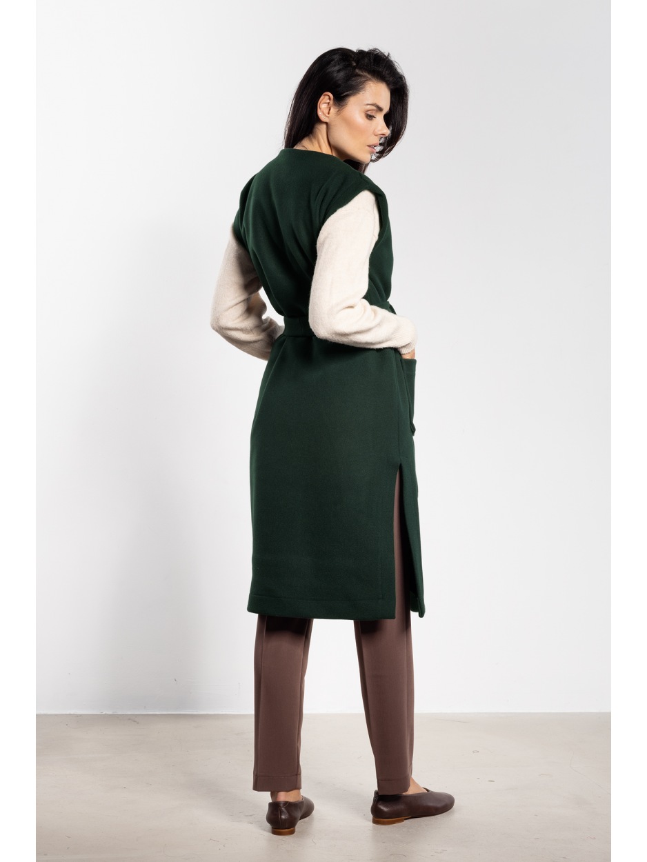 Elegancka kamizelka damska w butelkowej zieleni z flauszu na jesień - przód